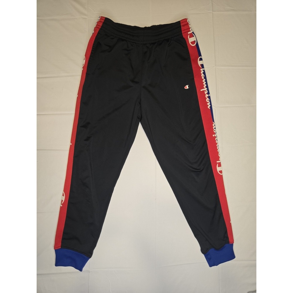 Champion Joggers Mens Large Logo Embroidered Black Red Blue Arhletic Pants Retro